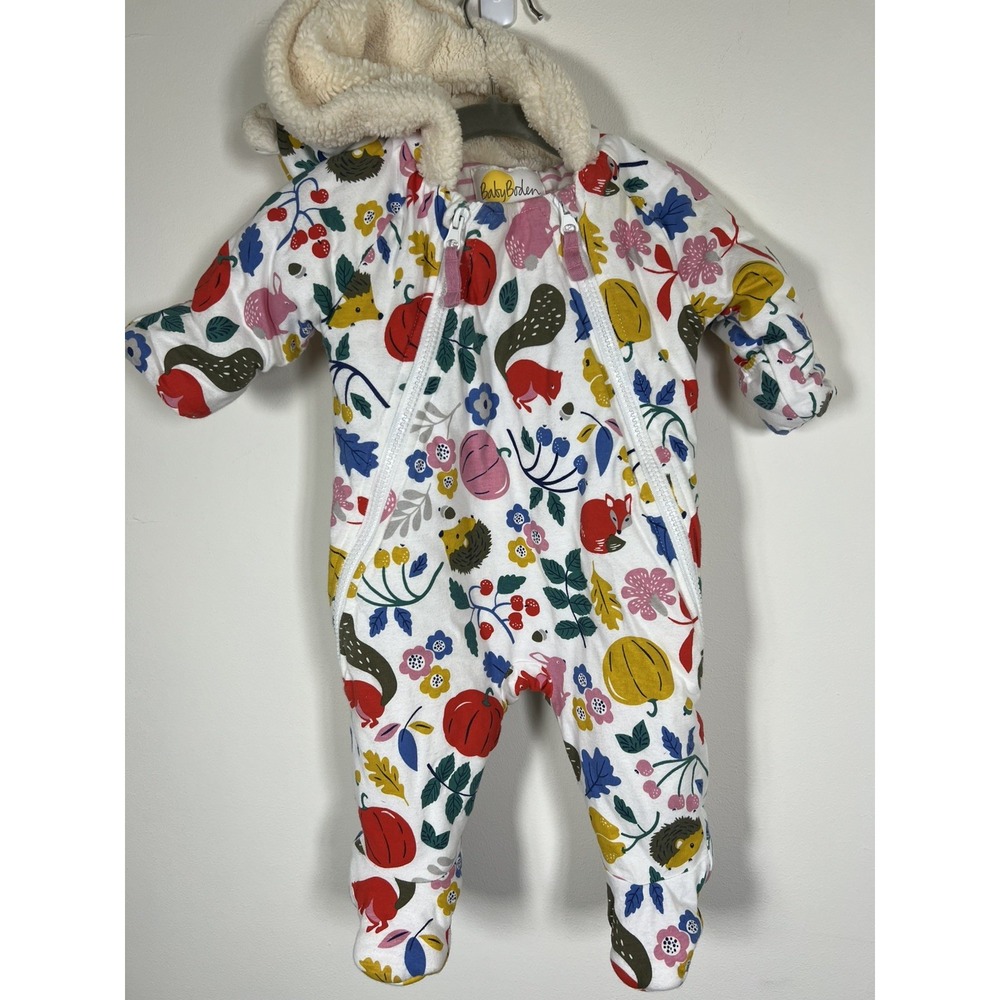 Baby Boden Ivory Forest Friends Cosy Pram Suit 0-3M Fall Woodland Pumpkin Fox